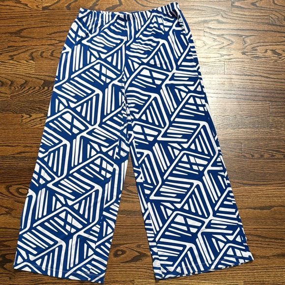 Chico's Blue and White Abstract Pattern palazzo Pants size L-XL (2) - Picture 1 of 2